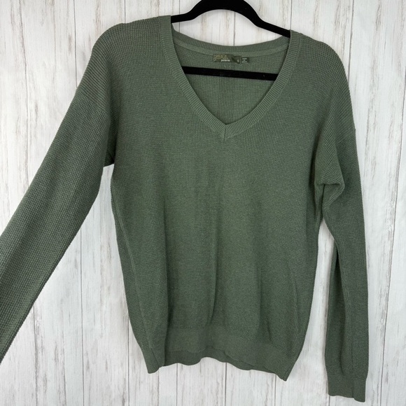 Prana Olive Green Thermal V-Neck Sweater Small - Picture 1 of 5